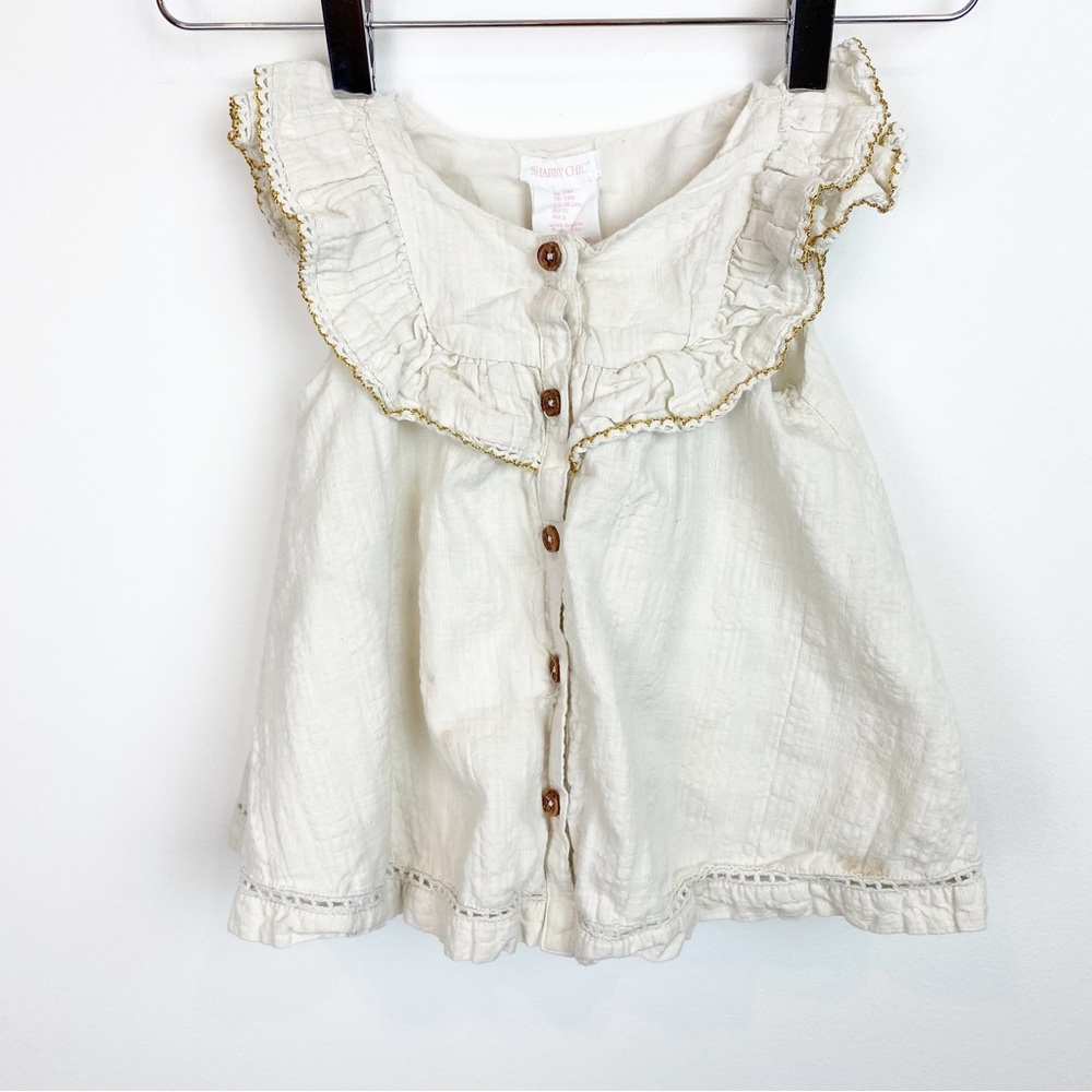 Shabby Chic | Boho Cream Crochet Trim Button Front Baby Girl's Ruffle Dress